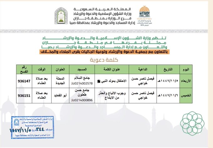 Read more about the article الإعلان عن كلمات دعوية